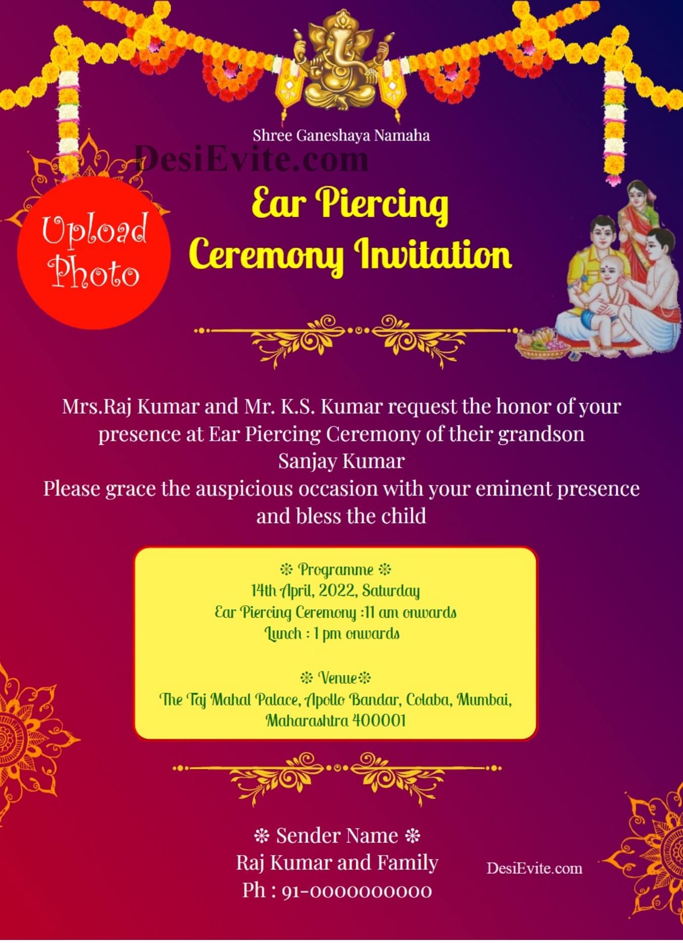 Ear Piercing Ceremony Invitation eCard